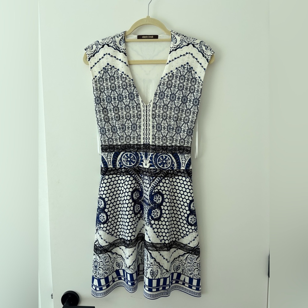 Roberto Cavalli Navy and White Dress